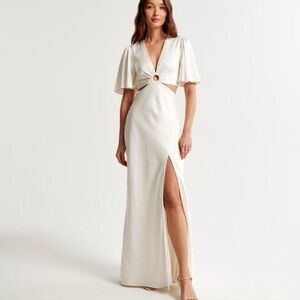Abercrombie & Fith Elegant Bridal Cream Cutout Maxi Dress with Ring Detail